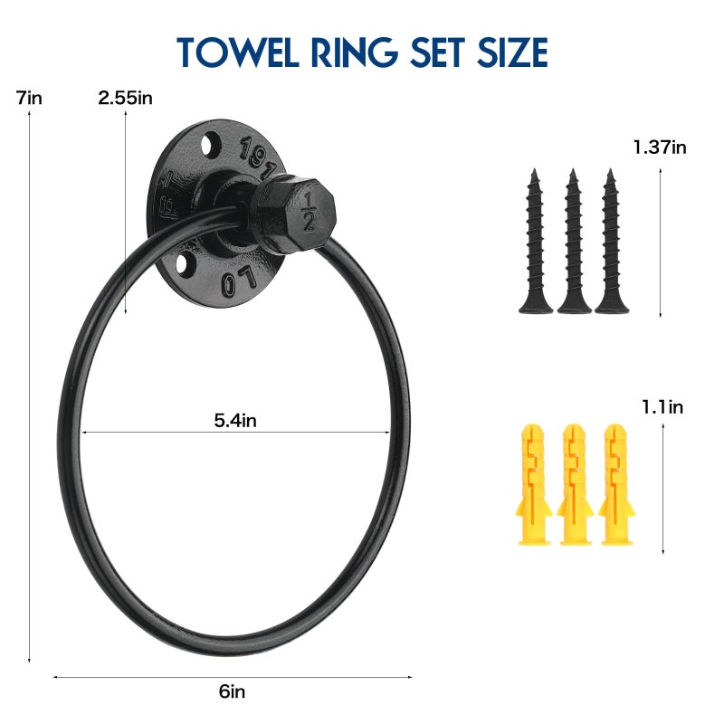 ROXLLGJC Industrial Towel Ring Rustic Pipe Hand Towel Holder Wall Mounted for Bathroom - Image 4